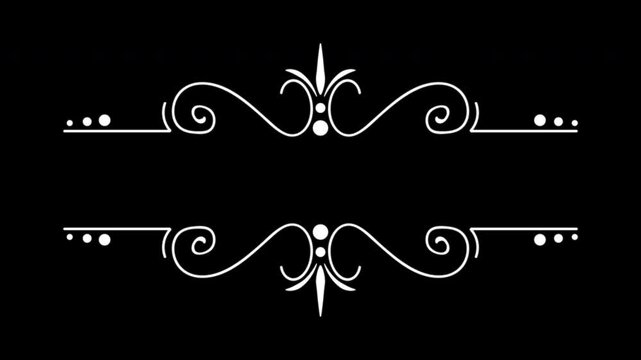 Elegant white vintage calligraphic flourishes and decorative dividers animation on black background.