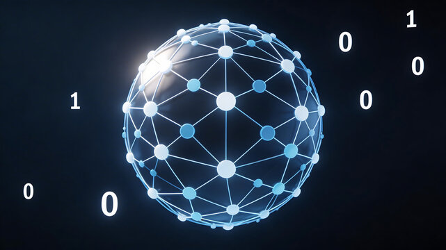 Digital network sphere with binary numbers