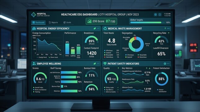 Digital monitoring display screen showing advanced charts and metrics.
