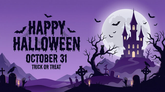 Happy halloween spooky village with bat and moon Halloween, Happy Halloween, Halloween 2026, Spooky Season, Halloween Art, Halloween Design, Halloween Graphics