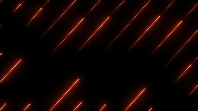 Abstract glowing orange diagonal light lines moving across a dark black background creating a modern digital tech pattern for futuristic motion graphics and creative visual effects video design