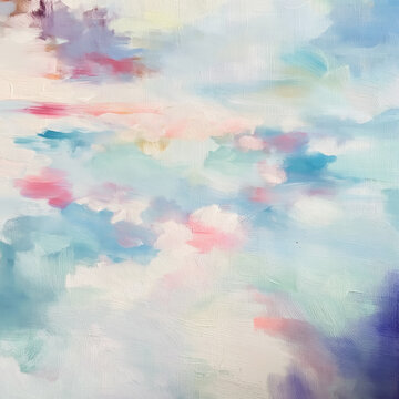 Abstract pastel clouds forming a dreamy sky, soft blended colors creating artistic ethereal natural background