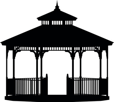Wooden garden gazebo black silhouette vector illustration for backyard landscape architecture pavilion building outdoor wedding and patio decoration templates
