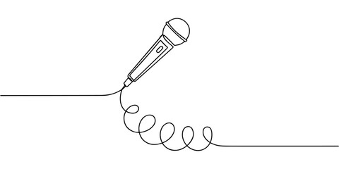 handheld microphone continuous one line drawing, handheld microphone  continuous one line drawing, Wireless handheld microphone continuous one line art drawing of entertainment vocal equipment  © Line sA