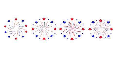 Obraz premium Patriotic Fireworks Border Vector With Red Blue Stars