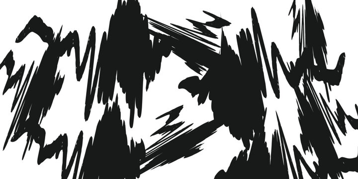 Abstract black ink splash with jagged edges, expressive hand drawn brush stroke vector, dynamic monochrome paint splatter for grunge background, artistic ink blot design element