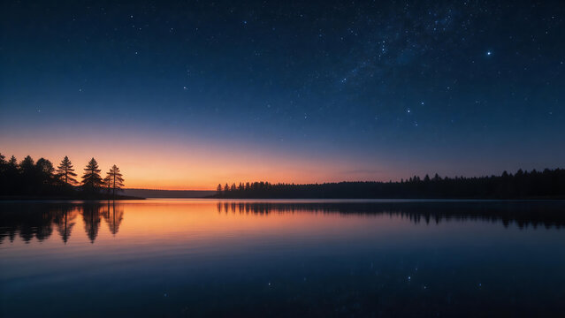 Night sky with stars and lake reflection