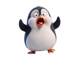 Obraz premium Cute cartoon penguin with a surprised expression isolated on transparent background