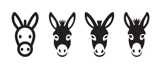 Fototapeta premium Donkey Head Icon Set. Editable Outline and Glyph Farm Animal Vector Collection.