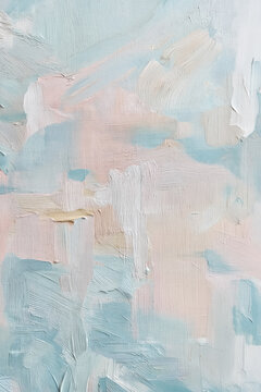 Abstract oil painting texture with expressive brushstrokes, art background showing movement of pastel blue, pink, and white