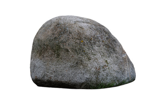 Large rounded granite boulder stone isolated on white background.