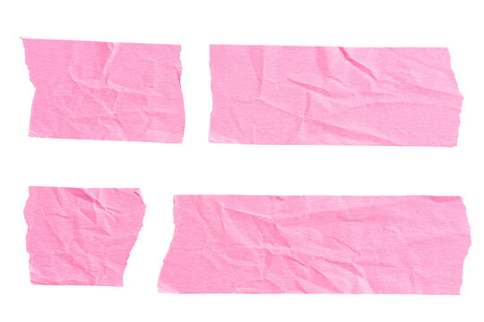 Set of Pink crumpled paper pieces with torn edges cut out. Template mockup