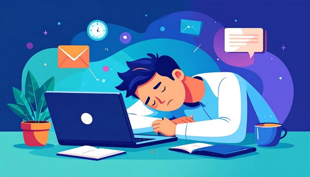 Person sleeping peacefully on a cloud with technology devices.