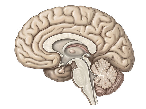 Human brain sagittal section medical illustration