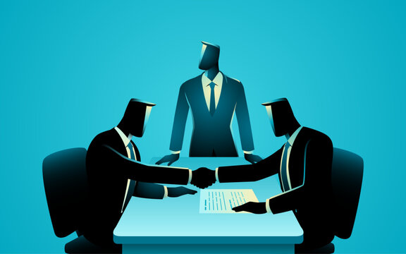 Business Middleman Facilitating Partnership Agreement, Negotiation and Contract Mediation Illustration