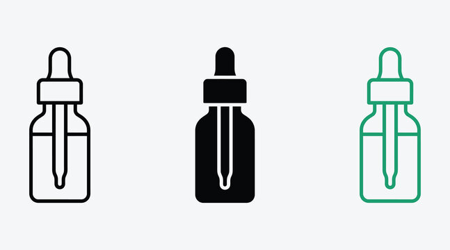 Cosmetic dropper bottle icon set for serum or essential oil with cosmetic skincare container treatment