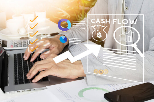 Businessman showing business concept of financial accounting and auditing, cash flow statement to see financial liquidity in business.