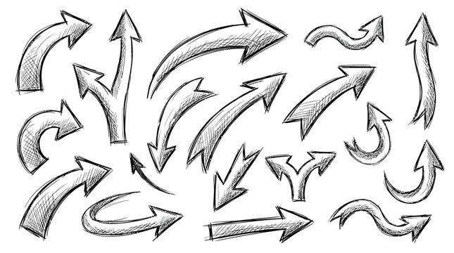 Collection of hand drawn arrow icons pointing in various directions