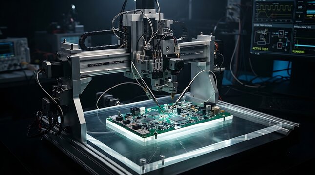 Advanced 3D printer creating intricate prototype in laboratory.