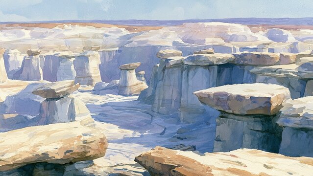 アメリカ ニューメキシコ州 Ah-Shi-Sle-Pah 奇岩群 水彩イラスト 背景素材
