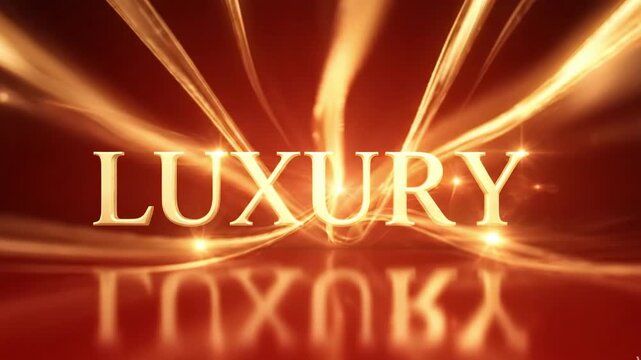 Luxury word with golden light streaks and reflection