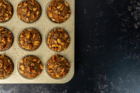 Banana muffins in a muffin pan 