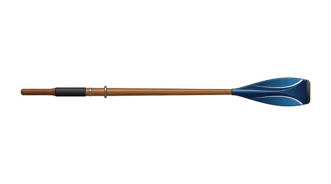 Wooden rowing oar isolated on white. Professional sculling blade for competitive rowing.