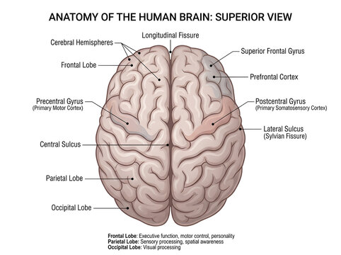 Human brain superior view anatomy diagram