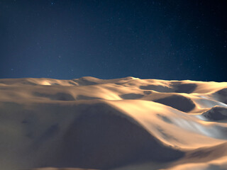 星空に照らされた幻想的な砂丘の夜景 3DCGレンダリング © Rollingcat