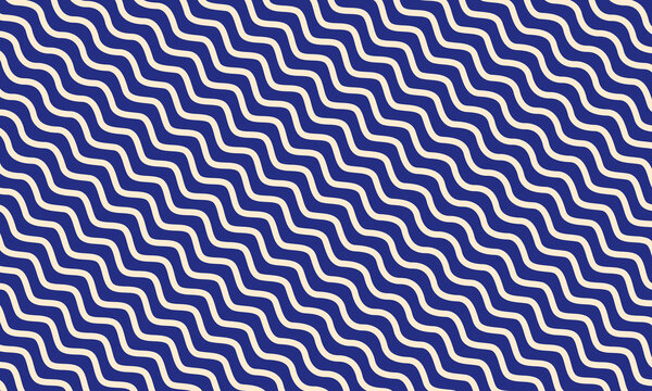 Seamless pattern with diagonal wavy lines in blue and cream
