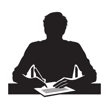 person writing letter vector silhouette clipart art concept logo idea design illustration, 