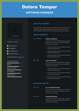 Professional software engineer resume template with contact information and work experience details