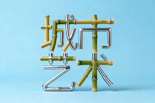Chinese Characters '&aring;&Yuml;Ž&aring;&cedil;&sbquo;&egrave;&permil;&ordm;&aelig;&oelig;&macr;' Crafted from Bamboo and Metal