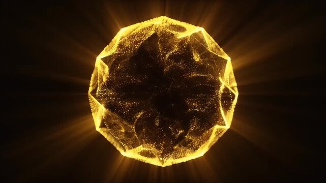 Golden geometric particle nebula with light rays