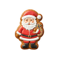 Fototapeta premium Decorated santa claus shaped gingerbread cookie isolated on transparent background