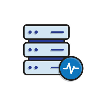 Monitoring icon. Server. A stack of servers with activity indicators. assistants, optimization, and management. Isometric design style.