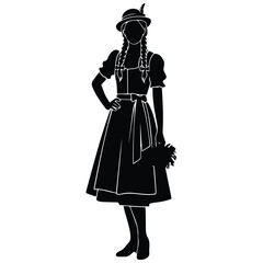 Fototapeta premium Bavarian woman in traditional dirndl silhouette vector illustration for autumn festival.