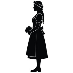 Fototapeta premium Profile view of woman in dirndl silhouette vector illustration with flower crown detail.