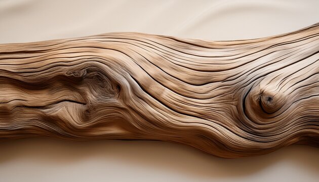 Textured Driftwood Log With Flowing Grain Patterns And Soft Neutral Tones