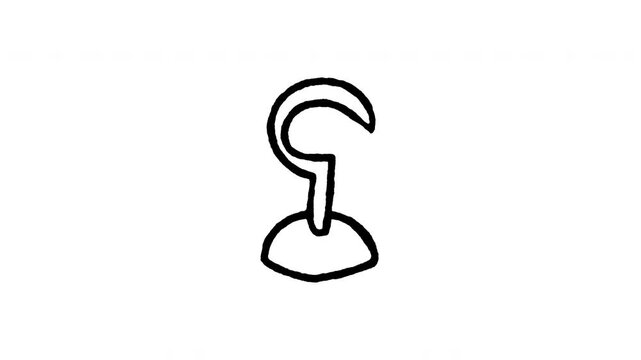 Hand drawn 4K pirate hook hand doodle animation with boiling line effect. Frame by frame outline on black and green screen backgrounds, perfect for prosthetic hook, corsair arm, steel claw, and sea.