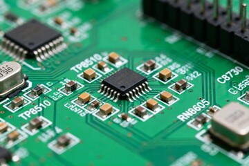 Fototapeta premium Green Printed Circuit Board with Surface-Mount Components