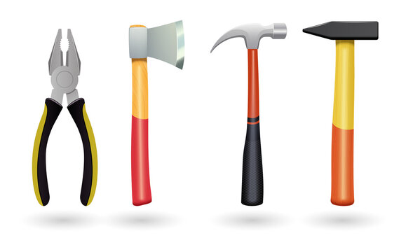 Four colorful hand tools on a transparent background