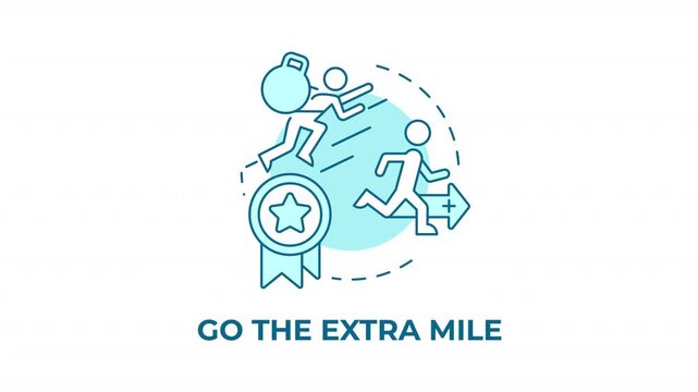 Go the extra mile blue concept icon animation. Peak performance mindset. Personal potential growth. Career development. Cyan circular animated abstract idea. HD video with alpha channel