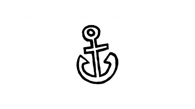 Hand drawn 4K ship's anchor doodle animation with boiling line motion. Frame by frame outline on black and green screen backgrounds, perfect for nautical maritime, vessel mooring, and heavy iron.