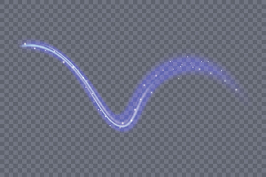 A bright purple light trail with a glowing stream of neon line effect and highlights, a vector graphic isolated on a transparent background.