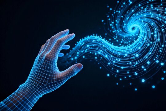 3D Wireframe Hand with Digital Wave