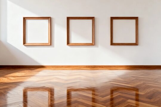 Minimal Interior Wall with Three Wooden Frames