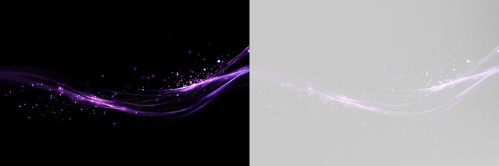 Fototapeta premium Magical violet light stream with glowing glitter particles and elegant abstract wave