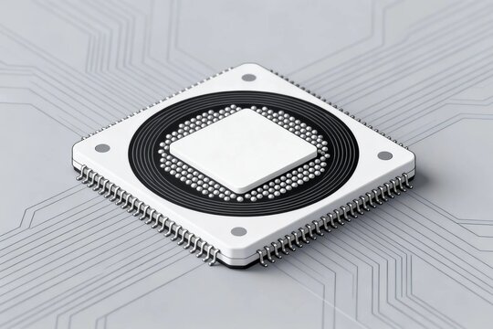 3D Render of Microchip Processor with Circuit Lines
