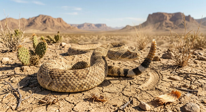 A western diamondback rattlesnake in the desert